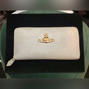 Vivienne Westwood Gray Orb Clutch With Gold Tone Hardware Clutch